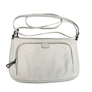 Fossil Cowhide Leather Crossbody Purse White Pebbled Boho Western Y2K